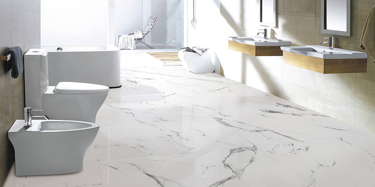 olympia tile Carrara X white marble matte polished porcelain bathroom floor tile