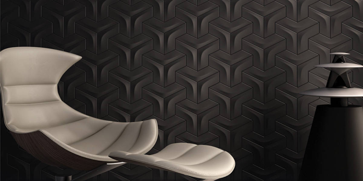 Arc black 3 dimensional ceramic wall tile Olympia