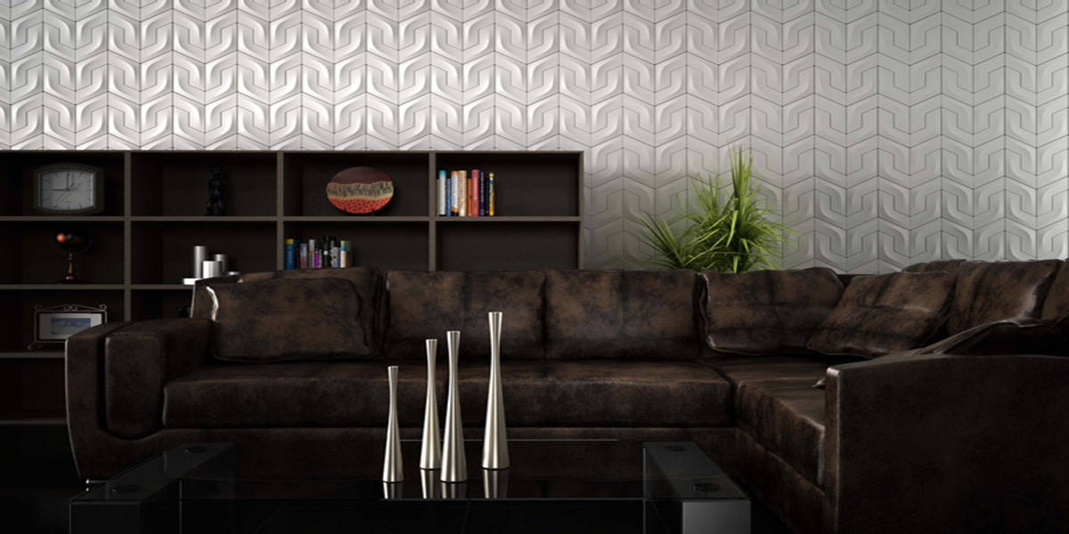 Arc Dove cream white room scene glossy finish 3D wall tile boomarang shape Olympia tile