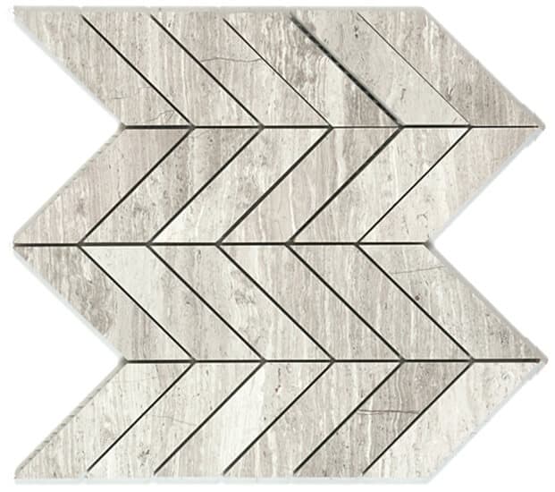 Bianco Wood Chevron Mosaic by Kate-Lo Tile and Stone. 