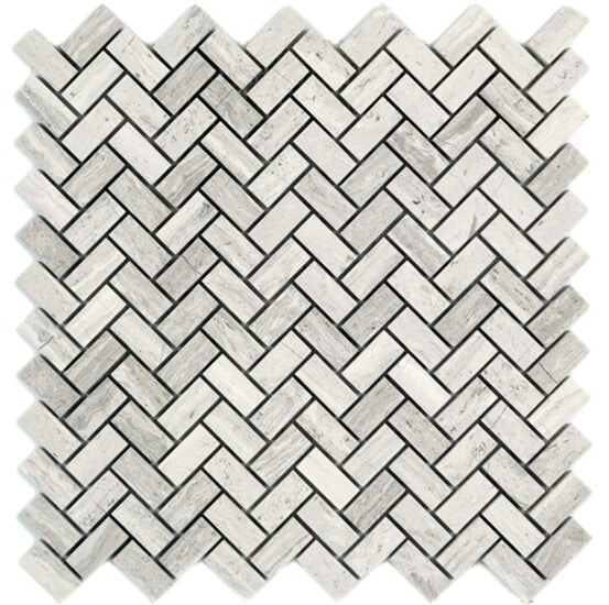 Bianco Wood Herringbone Mosaic by Kate-Lo Tile and Stone. 