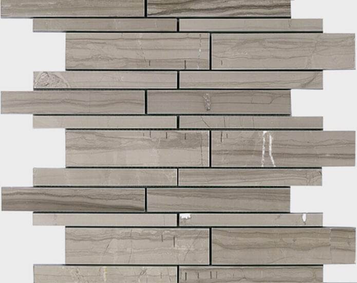 Athen Gris Polished Linear Random Mosaic by Kate-Lo Tile and Stone. 