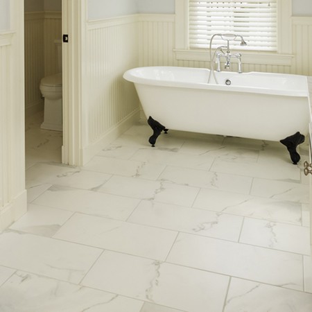 White Carrara Tile - Bathroom Floor by dpproductions. 