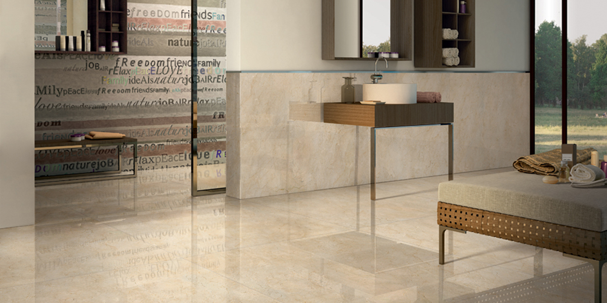 Extraordinary Large Format Porcelain Panels Crema Marfil | by Kate-Lo Tile and Stone.