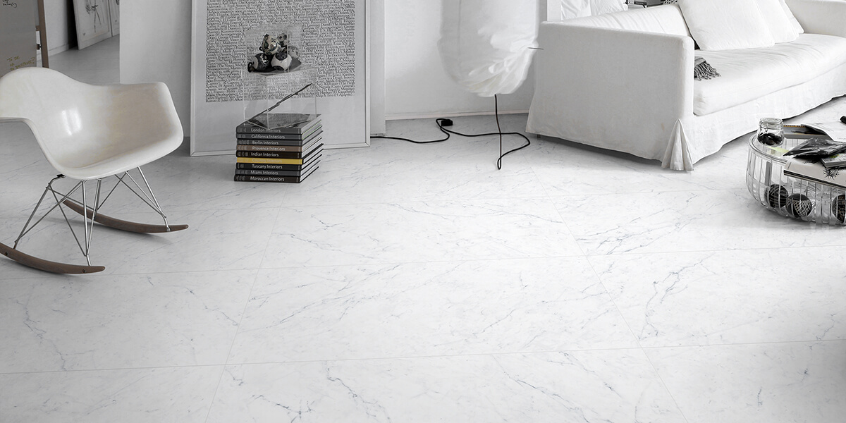 vallalunga carrara white porcelain tile mosaic room scene