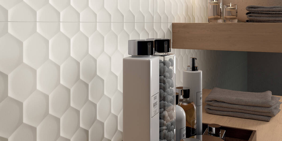 4D WHITE HEXAGON CERAMIC WALL TILE