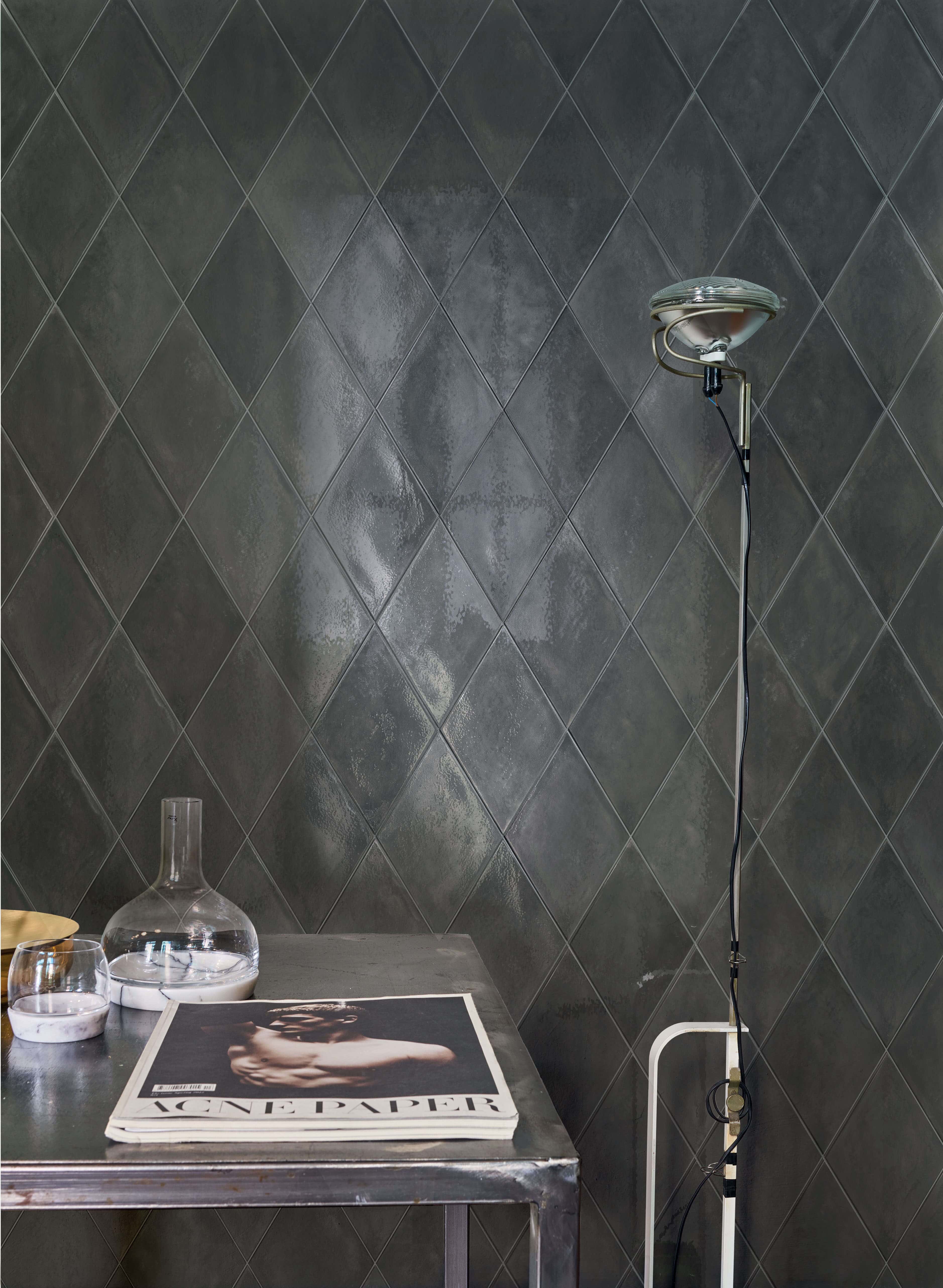 ossidi grigio glossy romboid ceramic tile marco corona