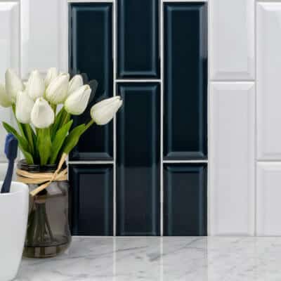 anthology boutique sleek indigo white beveled ceramic wall tile