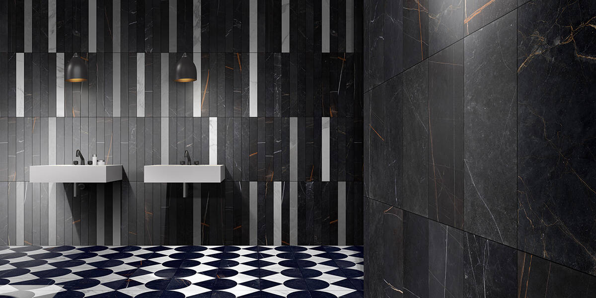 Byron Marquina Nero Color Base Porcelain Colli Tile