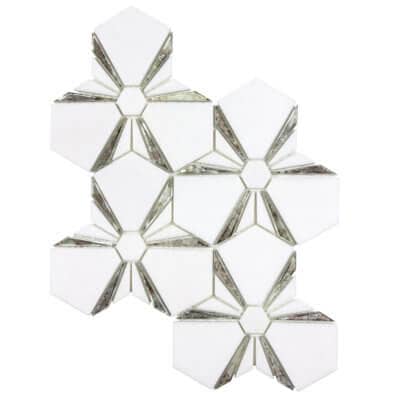 white silver hexagon mosaic anthology tile