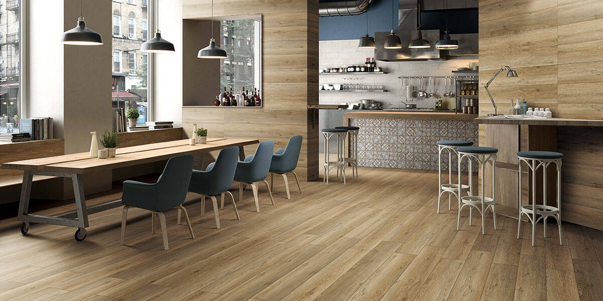 SPC vinyl wood plank flooring chimewood light brown | Kate-lo tile & stone