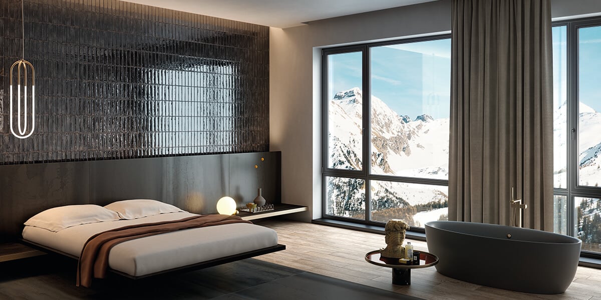 sleek bedroom wall tile | metallica viva
