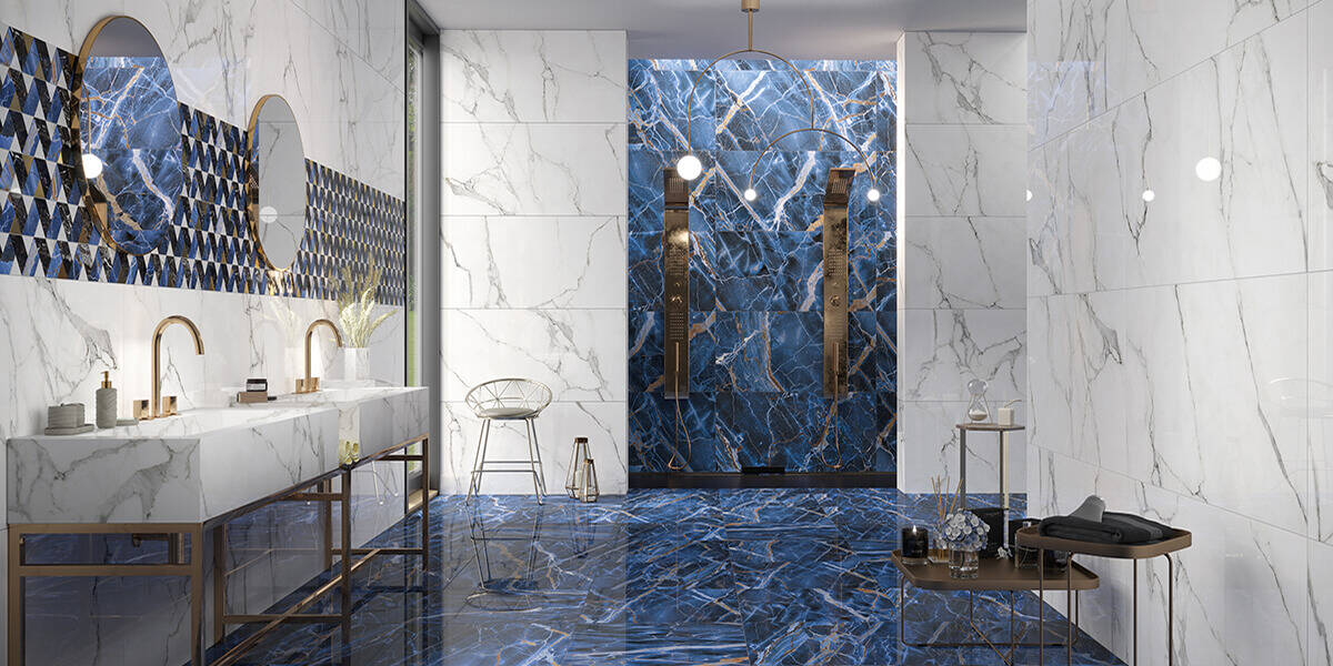 Rhapsody Blue White Marble Tile | Porcelain Kate-lo Tile & Stone