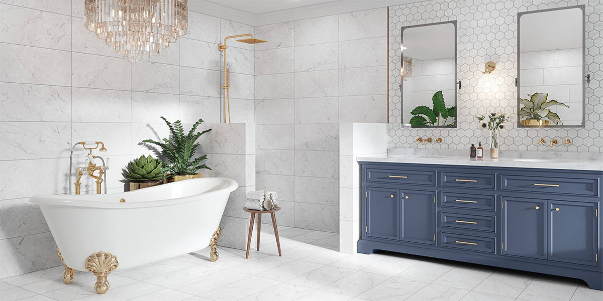 KL Floor Collection Glazed Ceramic Tile Carrara Bathroom