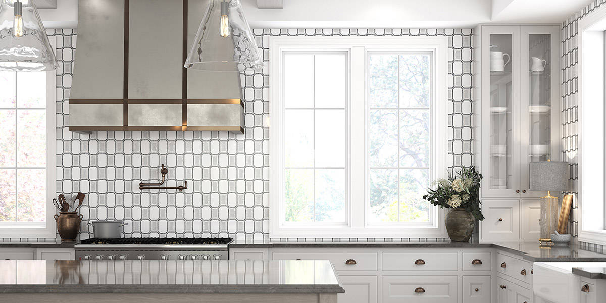 dlux avignon pearl white kitchen backsplash mosaic tile | Anthology