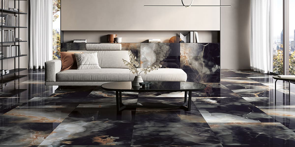 Unica Deep Dark Color Base Porcelain Onyx Tile