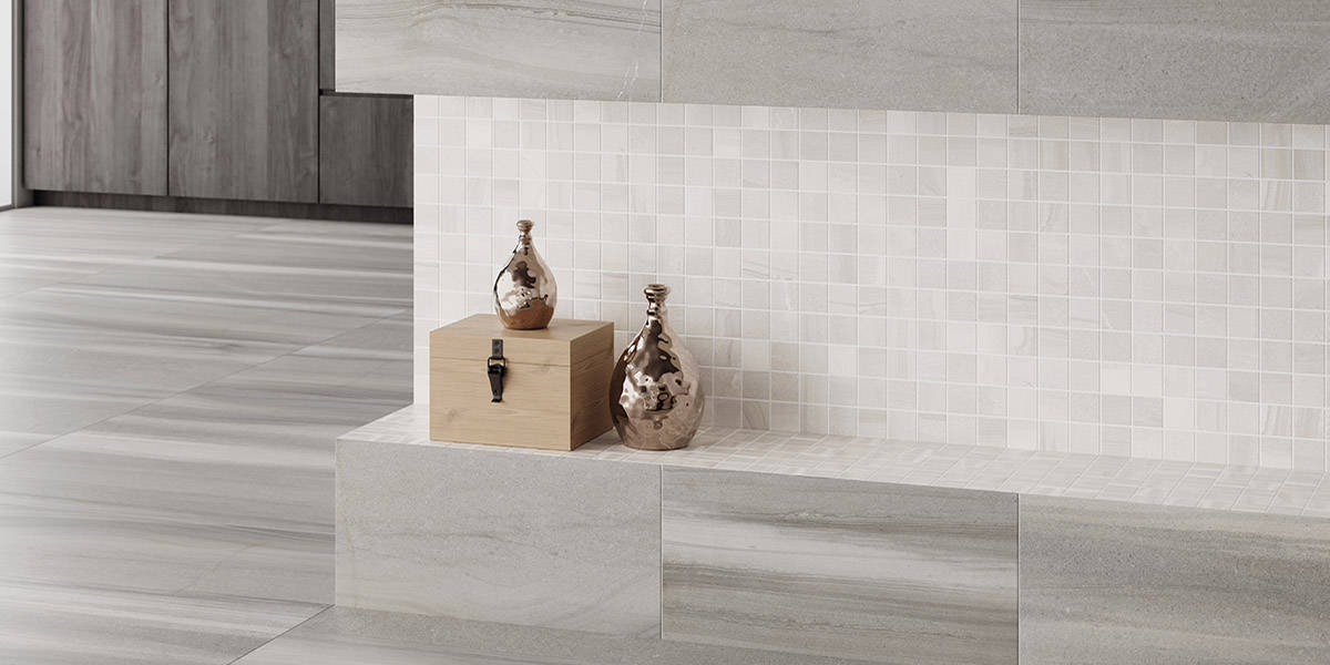 sandwaves chateau gray_24x48 & Marshmallow 2x2 Livingroom Portobello porcelain tile