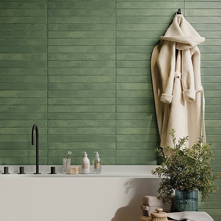 glazed porcelain tile 2x18 matte green | rondine