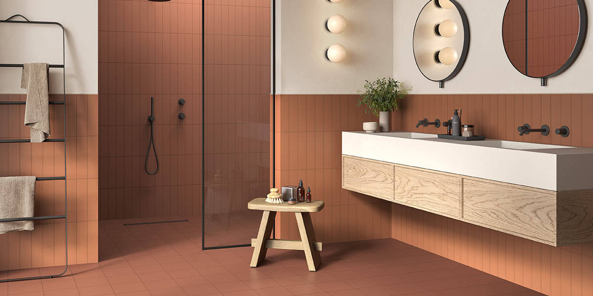 playlist new age terracotta indie rust 3x12 & 8x8 glazed porcelain tile | panaria