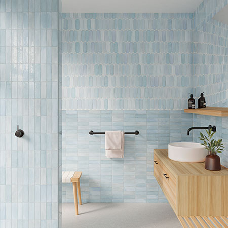 calema sky oval & subway matte gloss ceramic bathroom tile | DNA Tiles