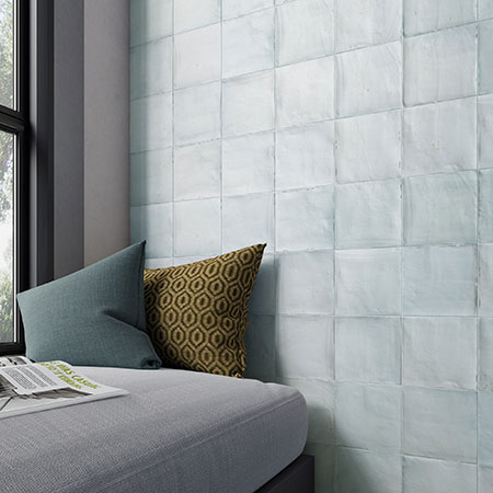 Saten Ceramic 5" x 5" Wall Tile Collection | DNA Tiles Matte Blue