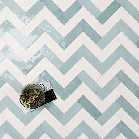 Safi Ceramic 2" x 6" Wall Tile Collection | DNA Tiles Aqua & White Gloss