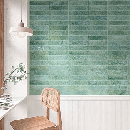 Mediterraneo Field Porcelain 2.5" x 11" Wall Tile Collection | DNA Tiles Gloss Isla Green
