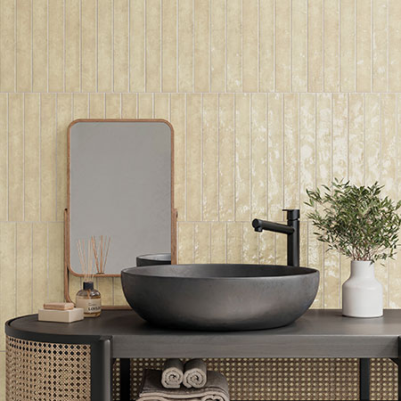 Mistral Field Porcelain 1.5" x 12.2" Wall Tile Collection | DNA Tiles Gloss Bone