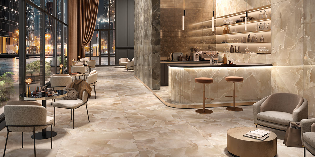 ONYCE Champagne Beige Large Format Thin Panel Porcelain Marble Onyx Stone Tile