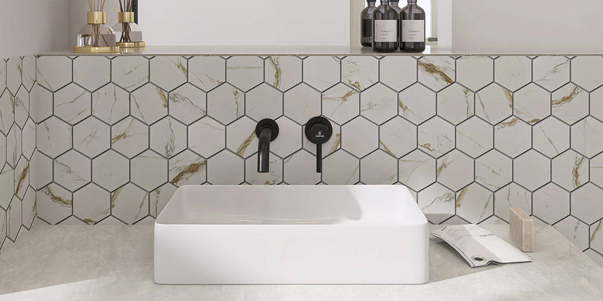 JW.CL.CGD.04.HEX-Classic-4inch-Hexagon-Porcelain-Mosaic-Olympia-Calacatta-Gold