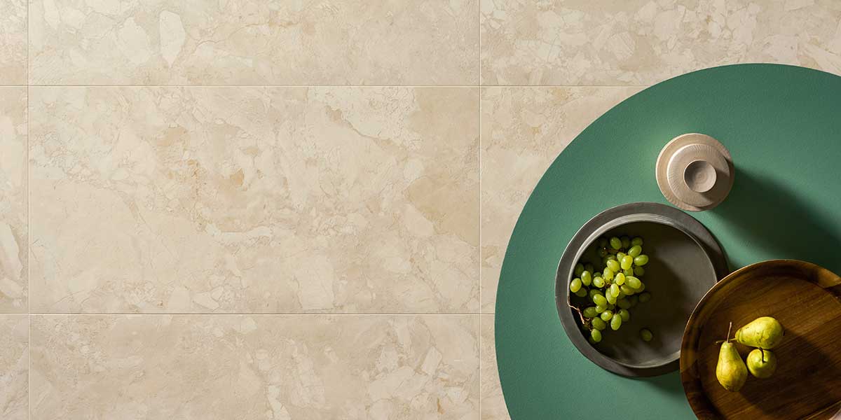 Venere tile installation with organic stone variation and contemporary architectural style