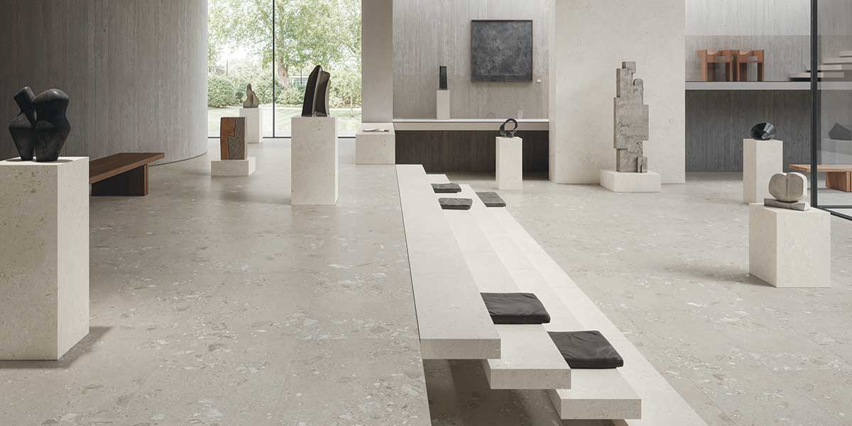 Contemporary gallery featuring GemmaStone porcelain tile by Ergon in Basalto Giant and Sale Fine finishes
