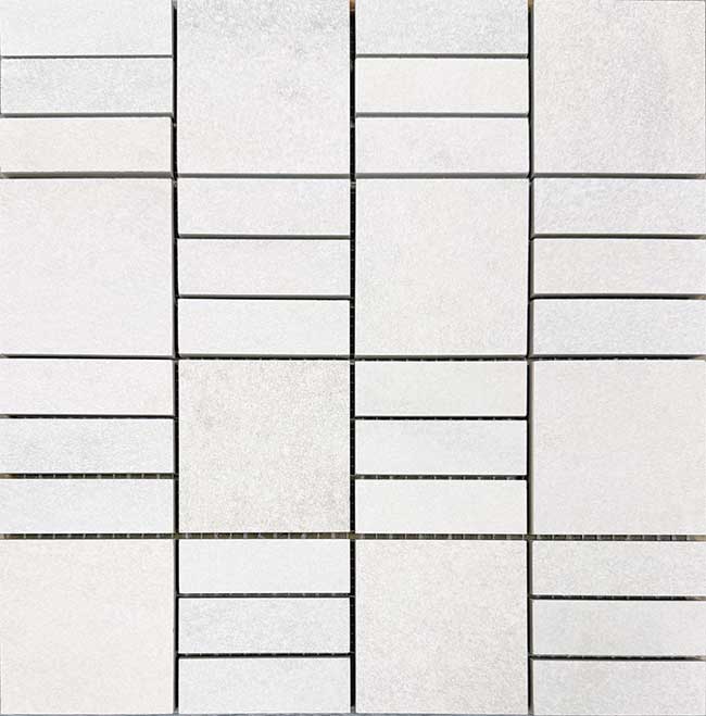 Milano Sublime Puro Trama porcelain mosaic tile with geometric linear pattern.