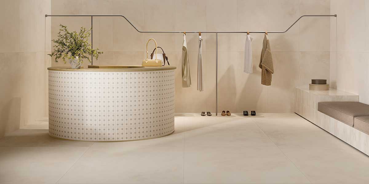 Cotto Milano Talco cotto-look porcelain tile in a contemporary retail interior